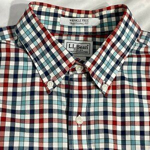 LL Bean Short Sleeve Wrinkle Free Traditional Fit Sz Med Kennebunk